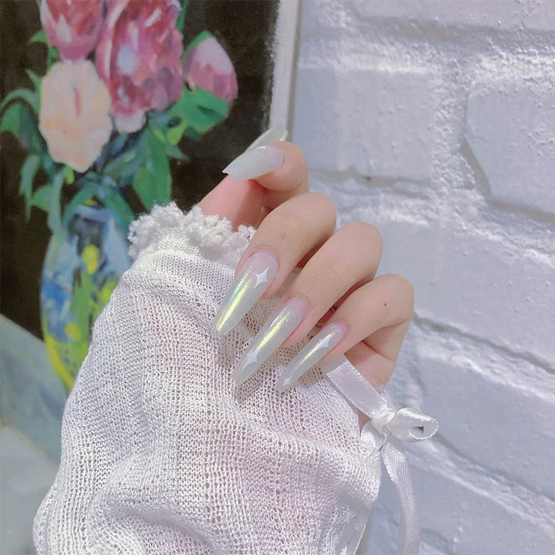 24pcs Aesthetic Northern Lights stiletto nail tips Simple Fashion Lasting Fake Nails Wearable Full Cover Finished Fingernails TY-Nail Inspo