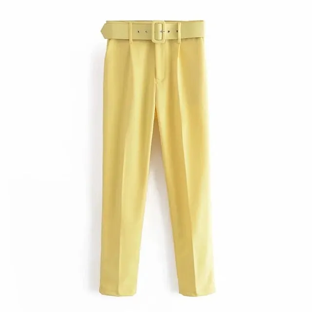 Za Women's Blazers Pants Suits Jackets Set 2 Pieces With Belt Trousers Green Office Ladies Workwear Outfits Female Summer Blue