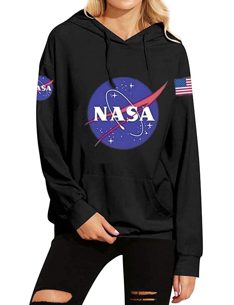 Women NASA Logo Hoodie Sweatshirt with Pocket Space Pullover