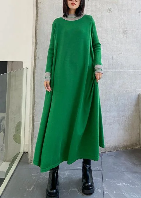 Pullover green Sweater dresses plus size o neck exra large hem DIY  sweater dresses