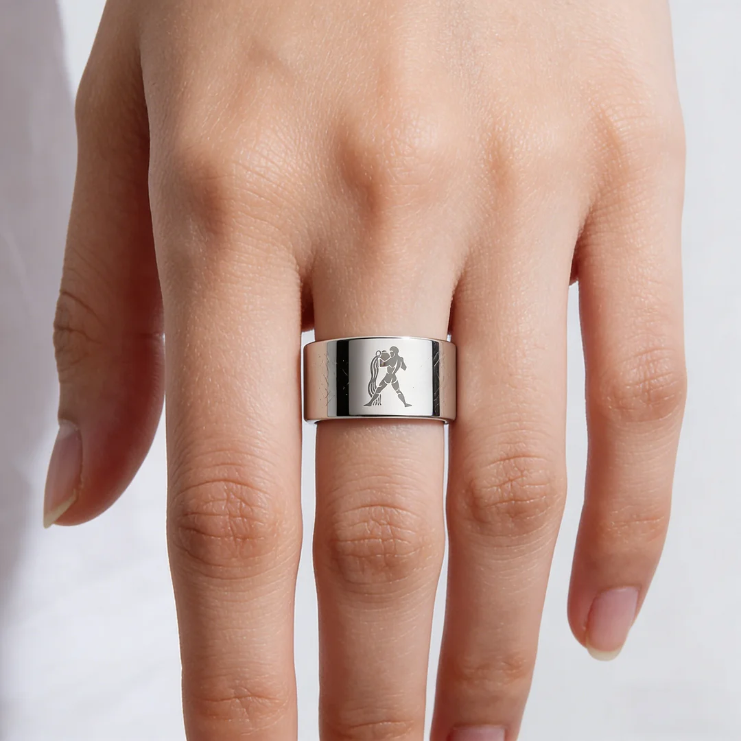 4MM 6MM 8MM 10MM Silver Zodiac Aquarius Laser Couple Wedding Bands Flat Tungsten Carbide Rings for Men and Women