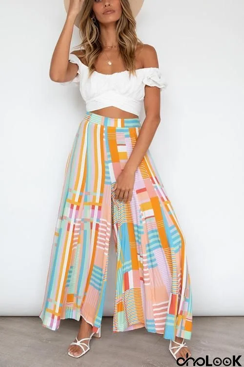 Geometry Print Wide Leg Pants