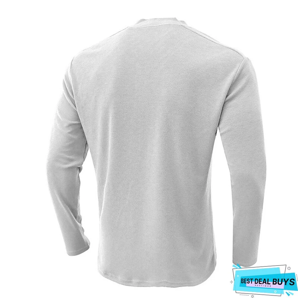 Men's Henley Shirt Tee Plain Henley Street Vacation Long Sleeve Button Pocket Clothing Apparel Basic Designer Modern Contemporary