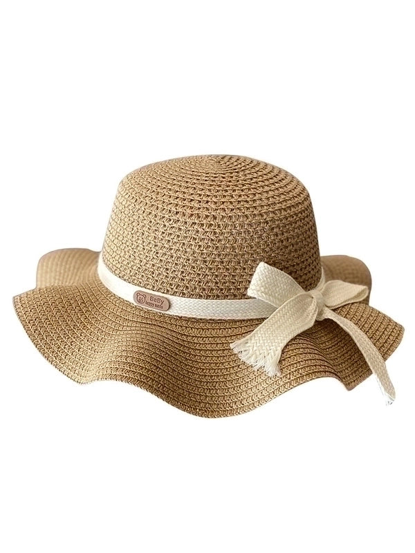 Girl’s Pastoral Minimalist Solid Color Straw Hat