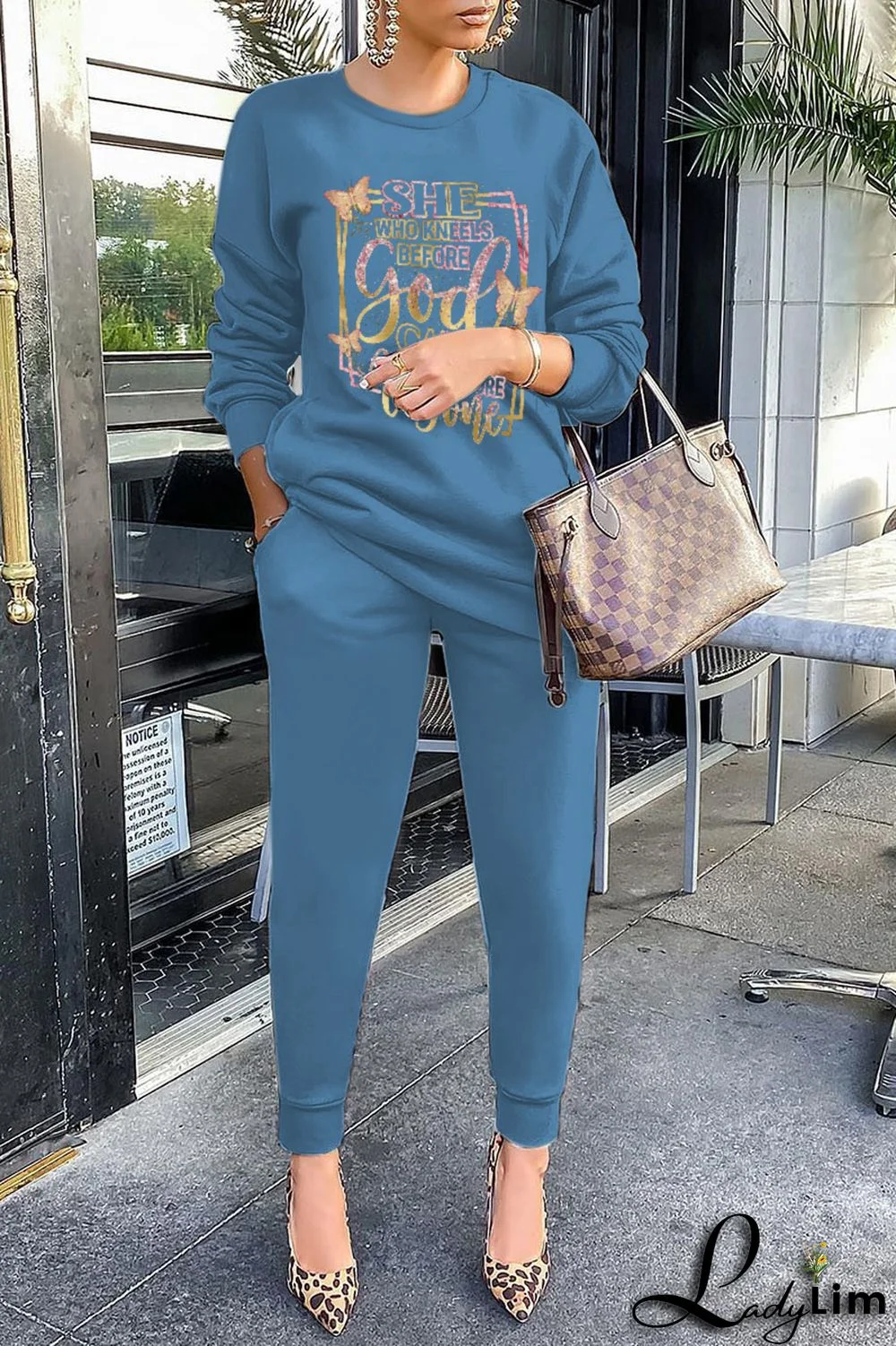 Grey Fashion Street Print Patchwork Letter O Neck Tops