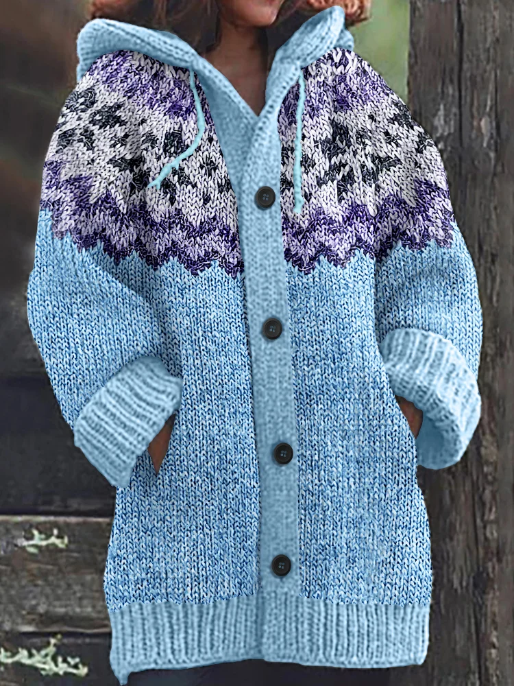Utbros Vintage Knitted Jacquard Fairman Pattern Cozy Cardigan Sweater