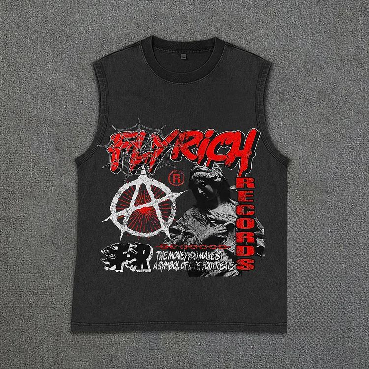 Retro Fly Get Rich Vintage 2019 Graphic Acid Washed Tank Top