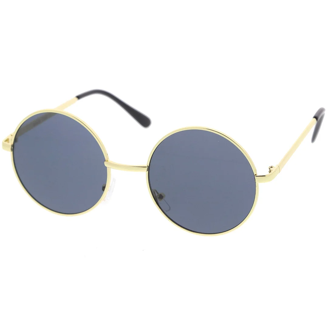 Retro Metal Frame Slim Temple Neutral-Colored Lens Round glasses 51mm