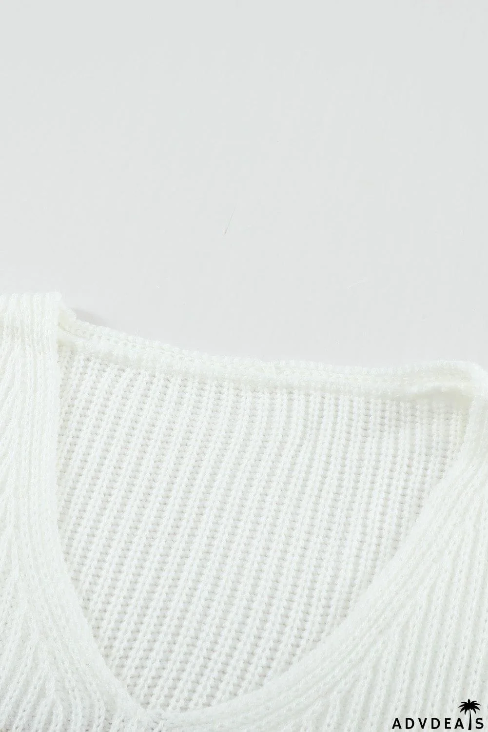 Khaki Colorblock V Neck Ribbed Knitted Sweater