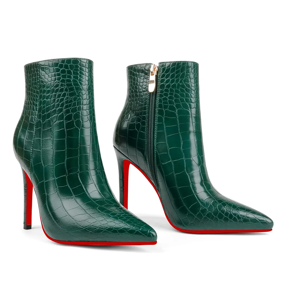 100mm Women's Ankle Boots Closed Pointed Toe Stilettos Red Bottoms Booties-vocosishoes