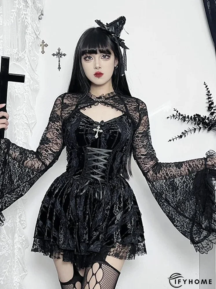 Gothic Draped Bodycon Mini Sleeveless Retro Velvet Halter V Neck Bandage Silky Cocktail Club Dress | IFYHOME