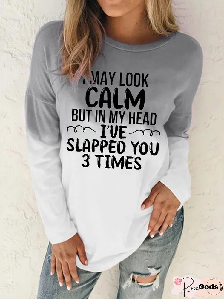 Casual Gradient Letter Print Crew Neck Knit Long Sleeve Sweatshirt