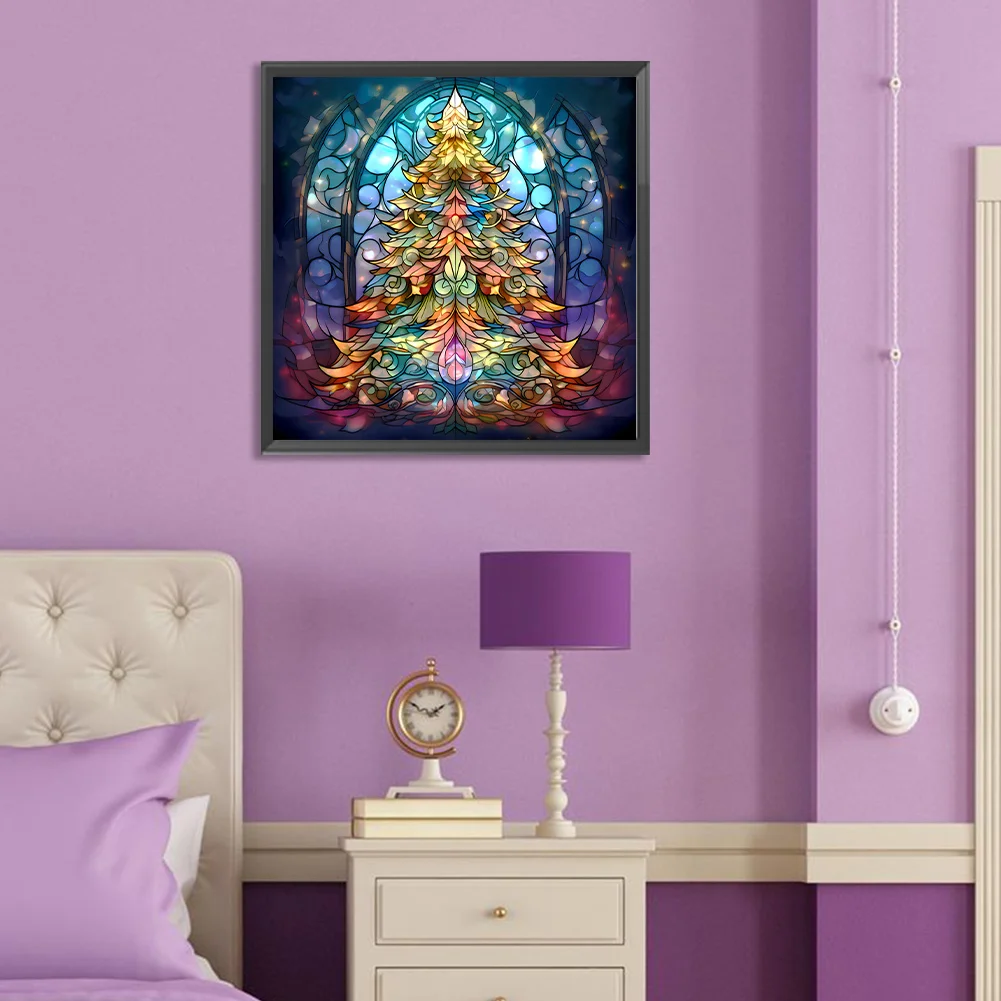 Diamond Painting - Full Round Drill - Stained Glass Christmas Tree(Canvas|30*30cm)