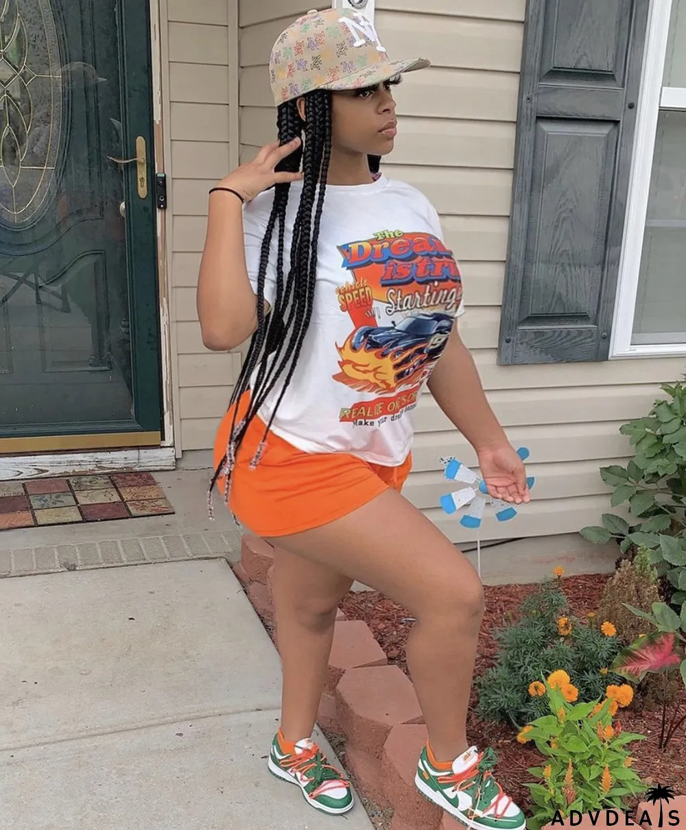 Plus Size Women Summer Casual Print Top And Pocket Shorts Two Piece