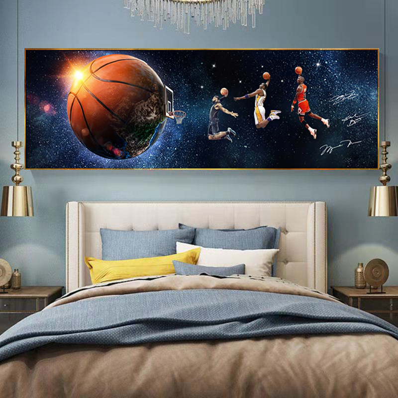 Lebron James and Kobe Bryant and MJ Dunk Canvas Wall Art 