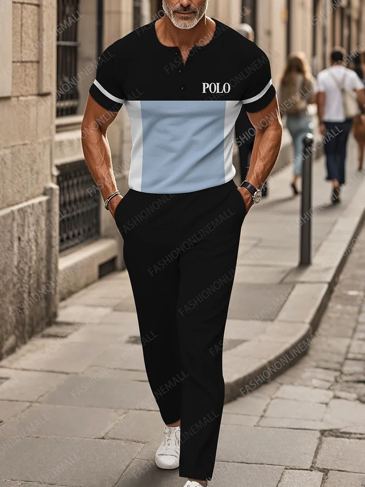 Men's casual striped short sleeved pants set