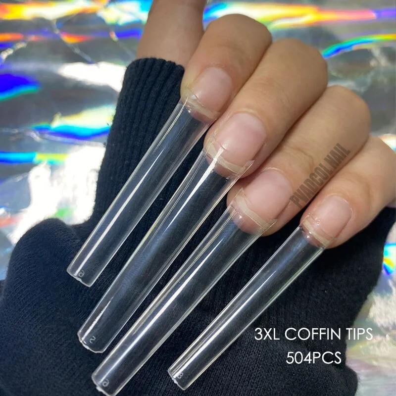 500pcs Flat Square XXL Long Acrylic Nail Tips Flatter Straight Non C Curve Half Cover False Nails Tip Manicure Tool-Nail Inspo