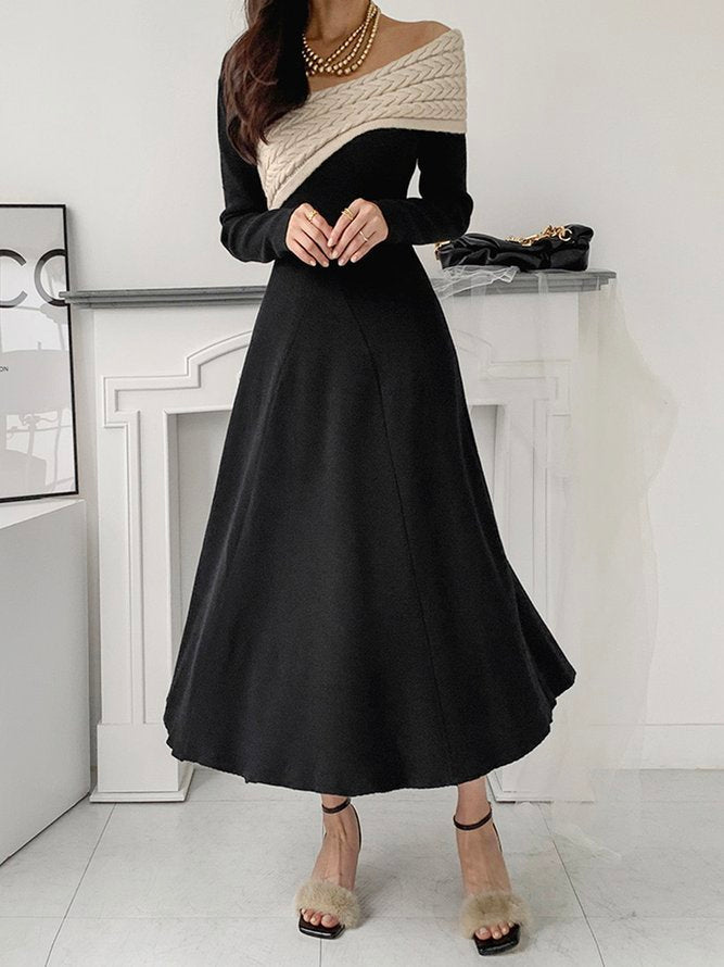 Chic Long Sleeve Black Midi Dress