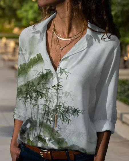 Banana Leaf Bamboo Long Sleeve Blouse