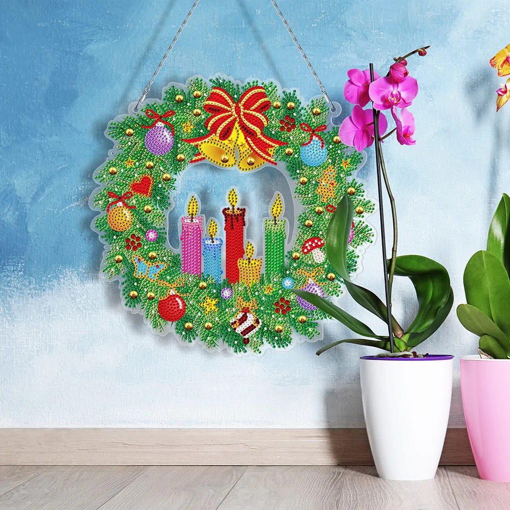 DIY Diamond Painting Art Hanging Wreath - Candle