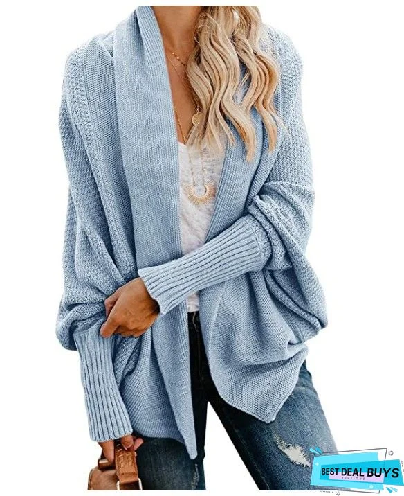 Large Size Solid Color Buttoned Casual Cardigan