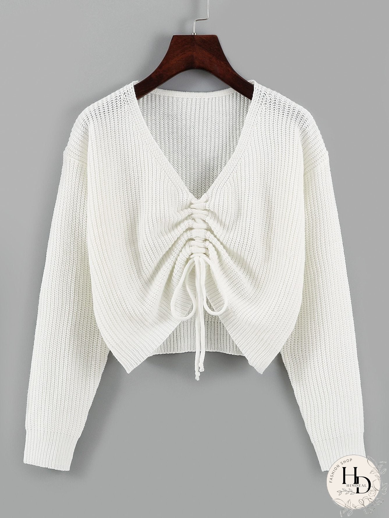 Drawstring Front Drop Shoulder Sweater