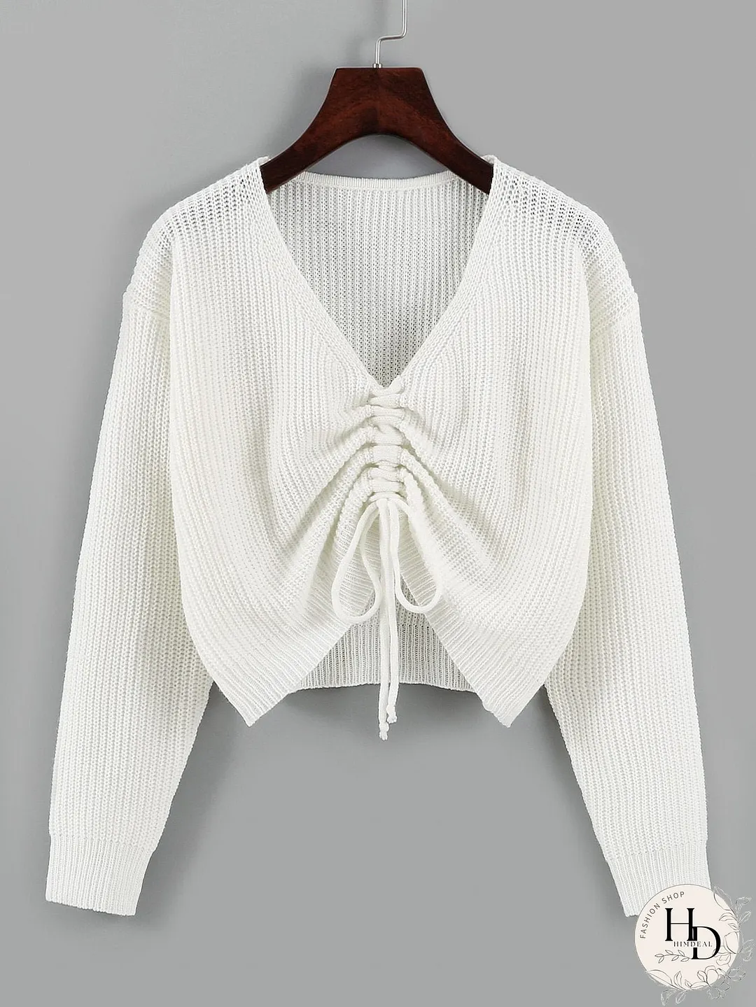 Drawstring Front Drop Shoulder Sweater