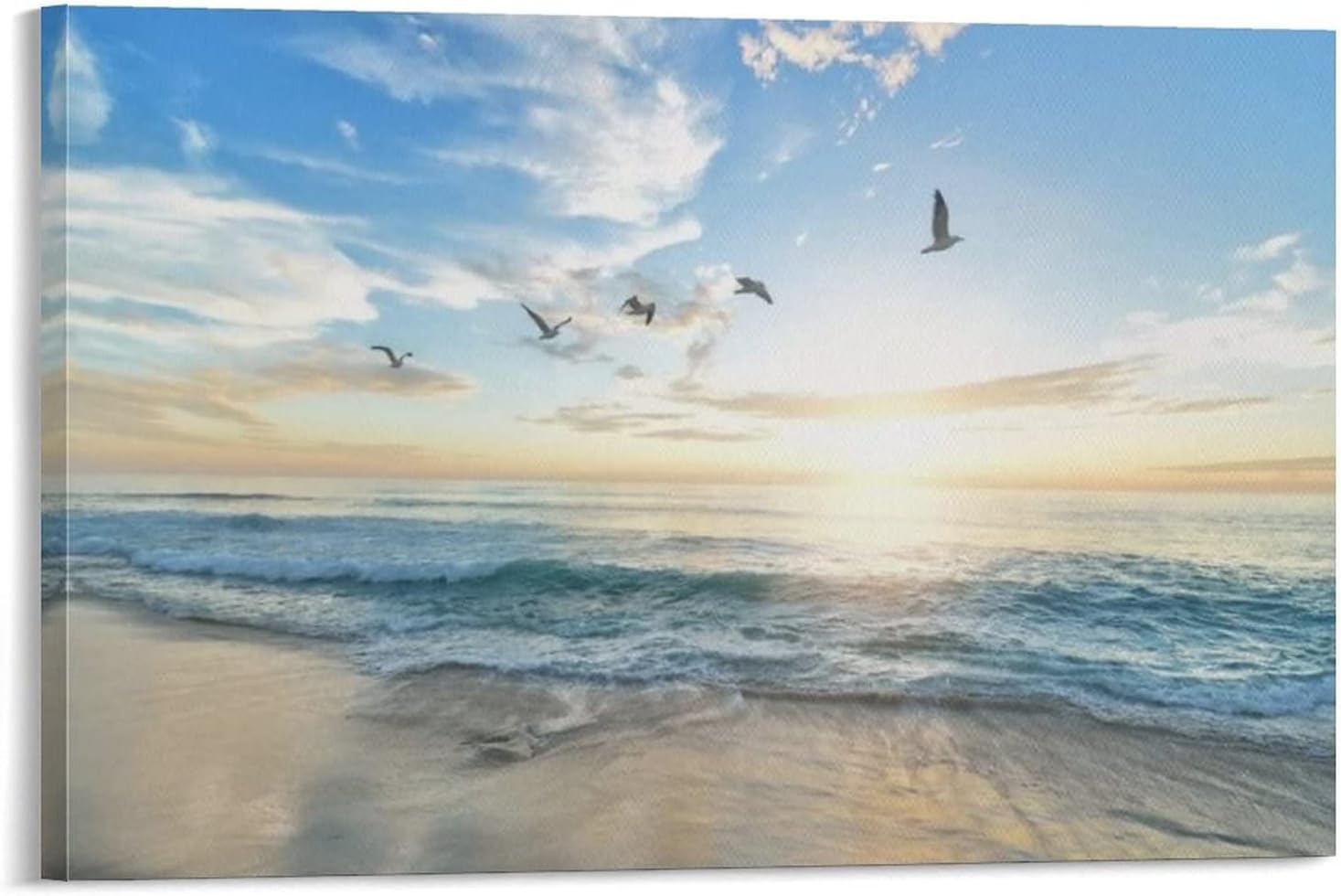 Natural Beach Birds of Prey Landscape Poster Coastal Wall Art Canvas Painting Posters and Prints Wall Art Pictures for Living Room Bedroom Decor 20x30inch(50x75cm) Frame-Style