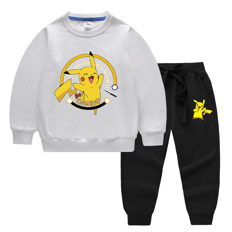 Children Pokemon Pikachu Hoodie & Pant Set Two-Piece Cotton Sweater Set