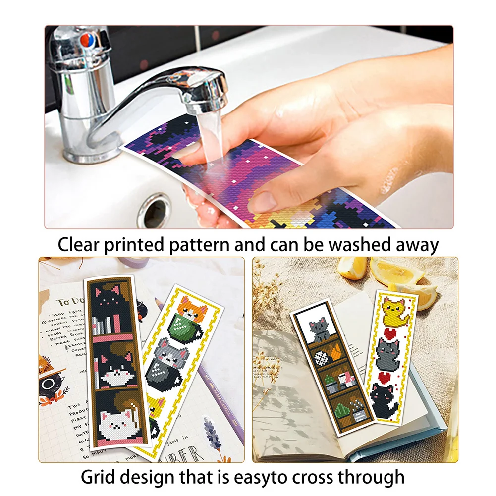 6Pcs Rose DIY Cotton Single-Sided Stamped Needlepoint Bookmark Kit 47x28cm