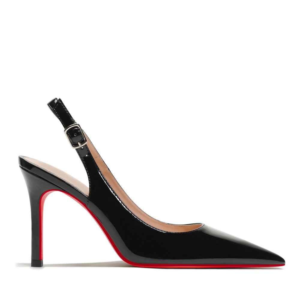 90mm Mid Heels for Women Slingback Pumps Sandals Pointed Toe Pumps Red Bottoms Shoes-MERUMOTE