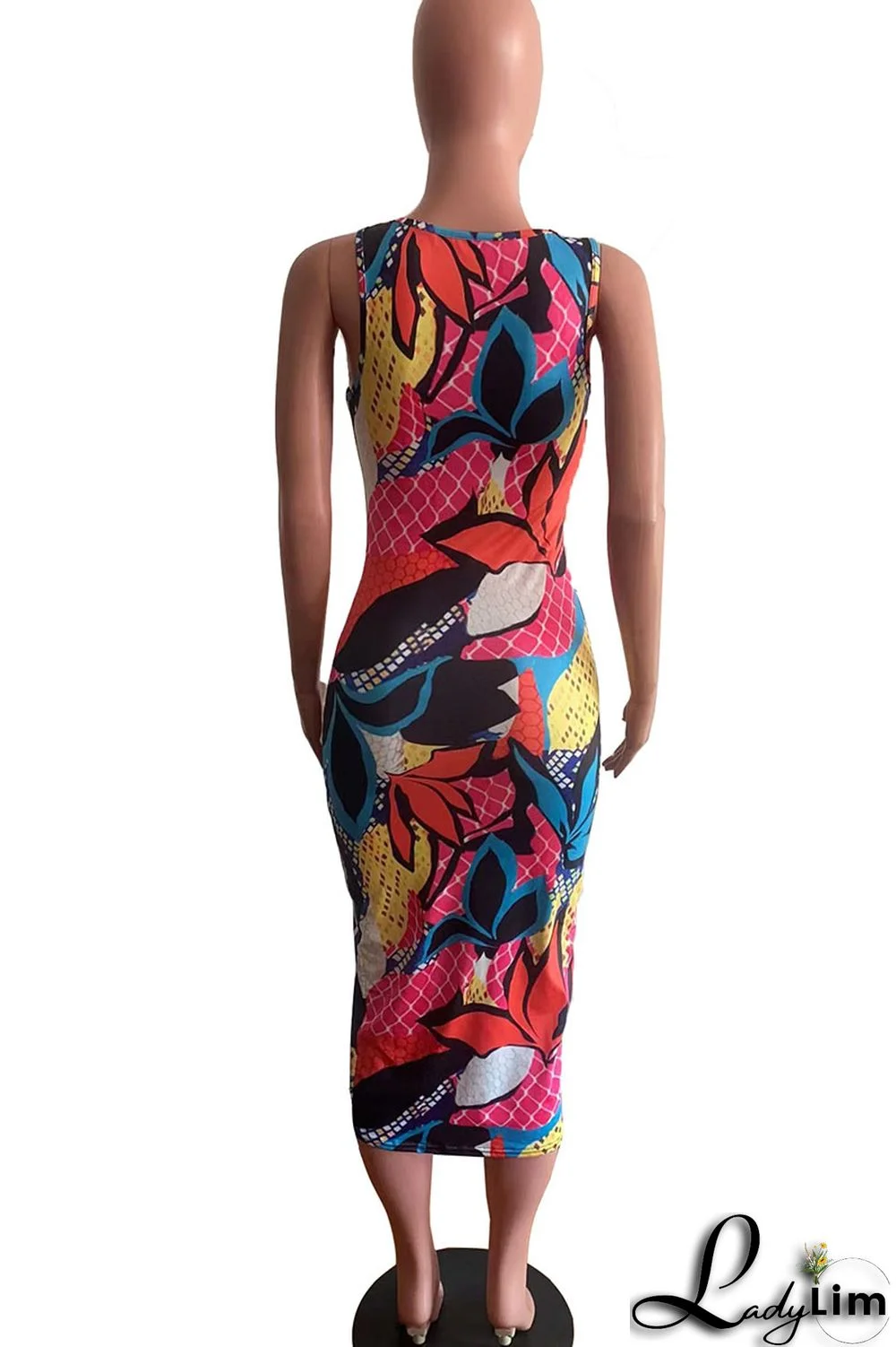 Colour Casual Print Patchwork U Neck One Step Skirt Dresses