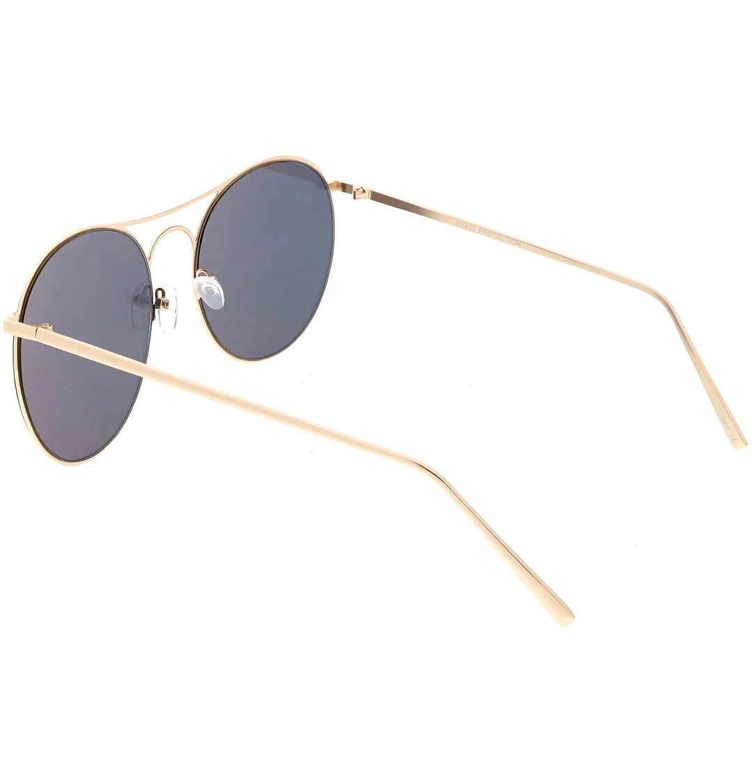 Oversize Metal Aviator glasses Double Nose Bridge Round Color Mirrored Flat Lens 65mm