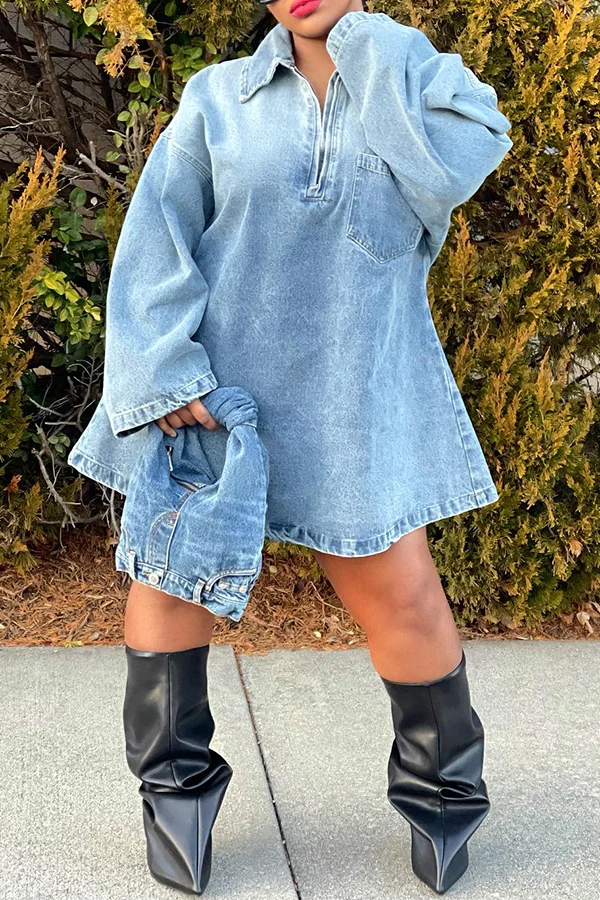 Casual Gradient Denim Mini Dress