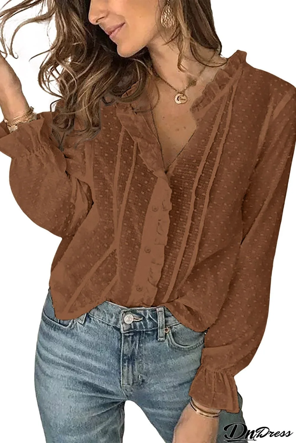 Polka Dot Ruffled Buttoned Shirt