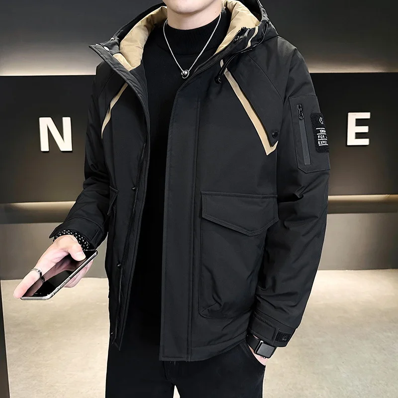 Woherb Fashion Youth Men's Wear 2024 Winter Wear Two Cotton Men Thick Coat New Fashion Cotton Suit Hat Warm Tooling Men-Outfit Ideas