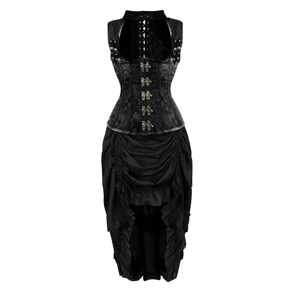 Billionm Corset Dress Plus Size Overbust Corsets for Women Drawstring Skirt Pirate Dress Women Cosplay Costume Gothic Corset Dress