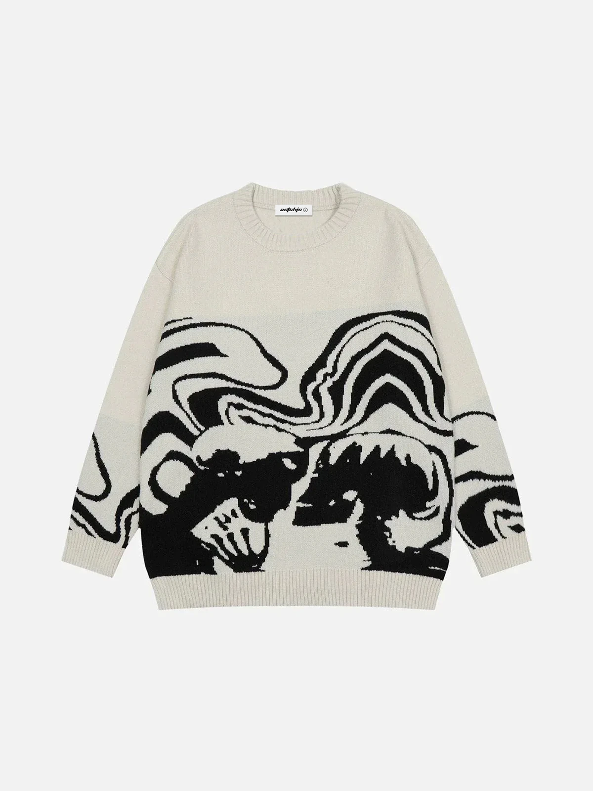 Beige Skeleton Kiss Graphic Knit Sweater Front