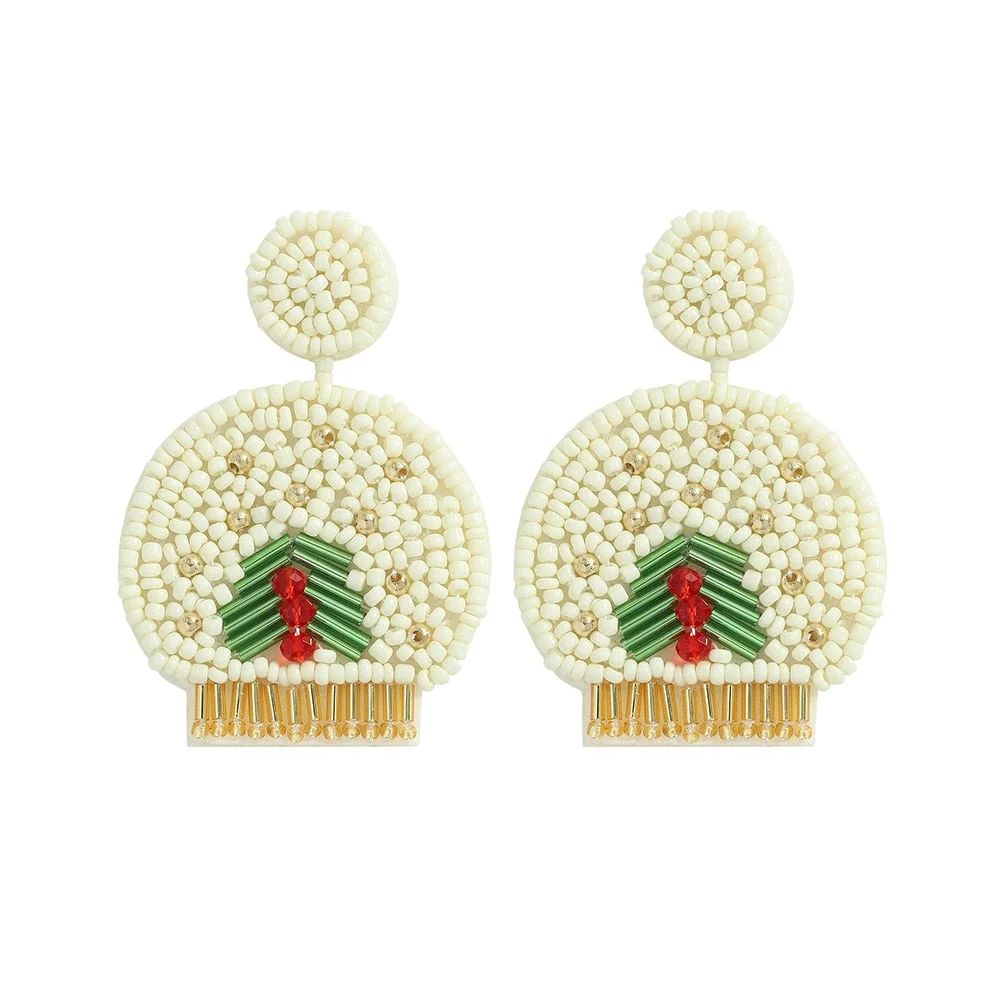 Dvacaman Cute Colorful Rhinestone Cactus Earrings for Women Boho Handmade Green Beaded Cactus Drop Dangle Earrings Jewelry Party