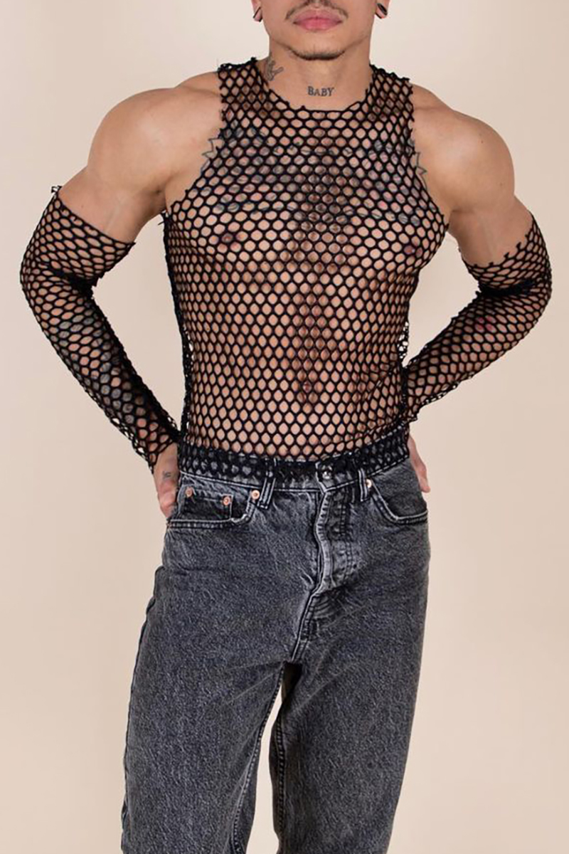 Ciciful Fishnet Hollow Out Bodycon Tank Top With Gloves