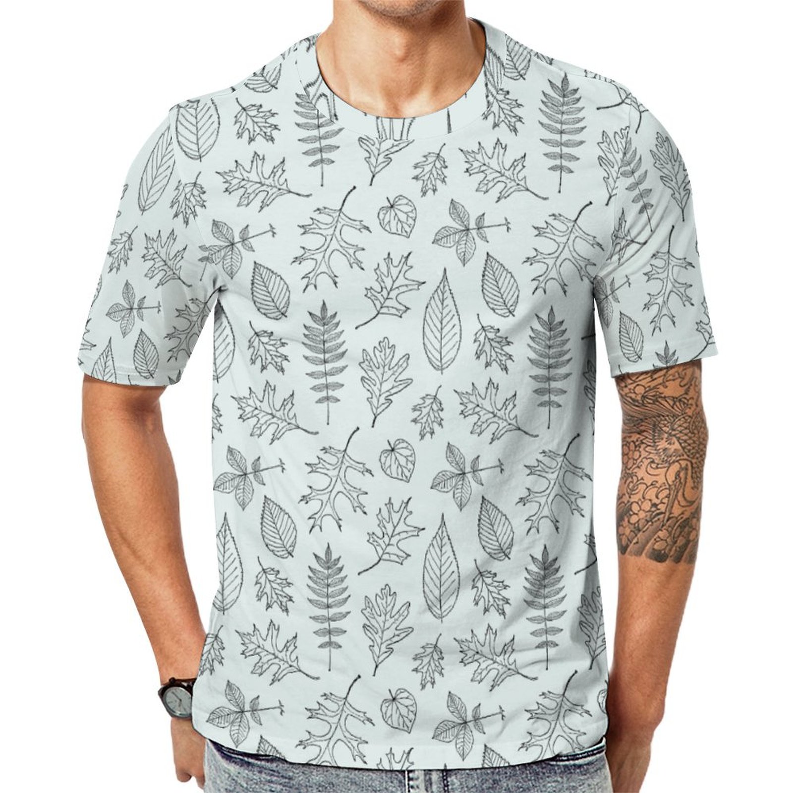 Illustrated Leaves Leaf Short Sleeve Print Unisex Tshirt Summer Casual Tees for Men and Women Coolcoshirts