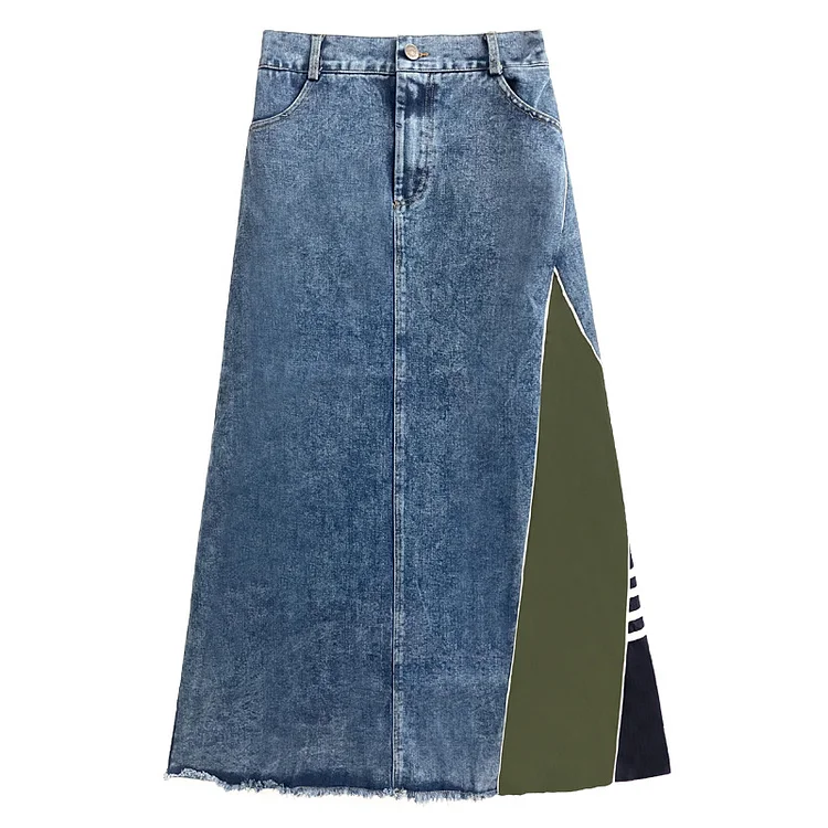 Vintage Splicing Denim Skirt