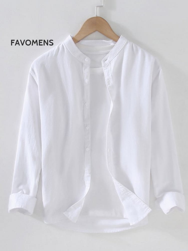 Cotton Long Sleeve Stand Collar Casual Top Shirt White / M
