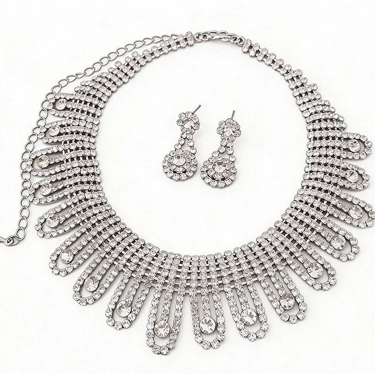 Diamond Cut Round Earrings and Necklace Set for Women
