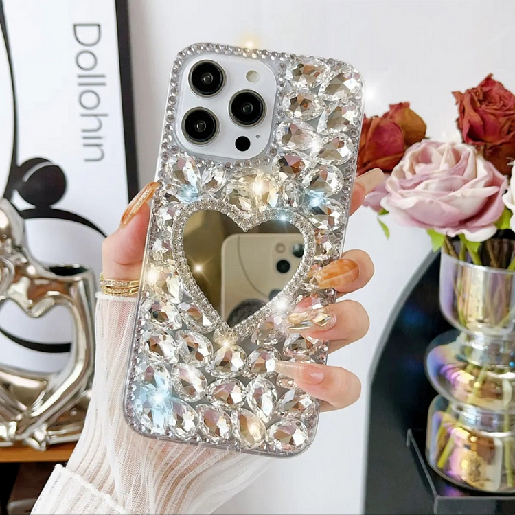 Luxury Rhinestone Makeup Mirror Phone Case