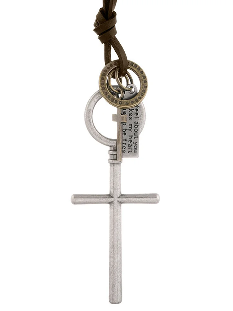 Vintage Plain Crucifix Alloy Leather Pendant Necklace