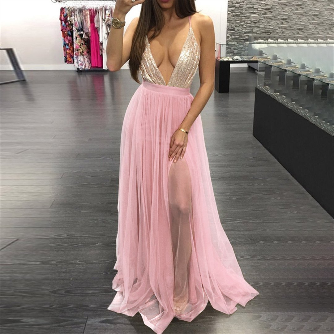 Sexy V Collar Sequined Chiffon Dress