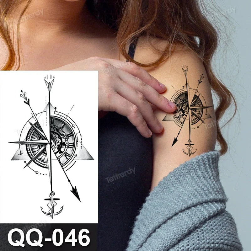 Waterproof Temporary Tattoo Sticker Tiger Lion King Compass Pattern Fake Tatto Flash Tatoo Small Body Art for Kids Women Men