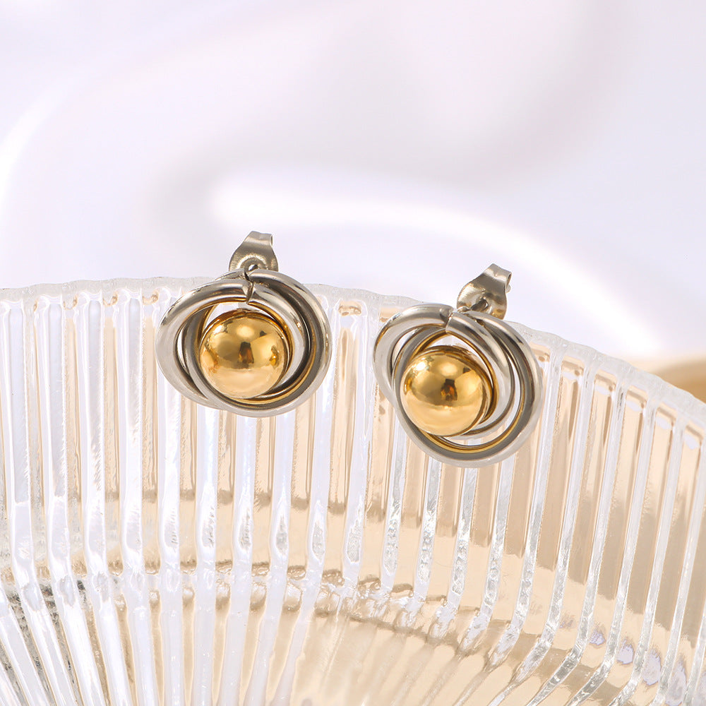 IG Style Circle Sphere Geometric Stainless Steel Electroplating Earrings