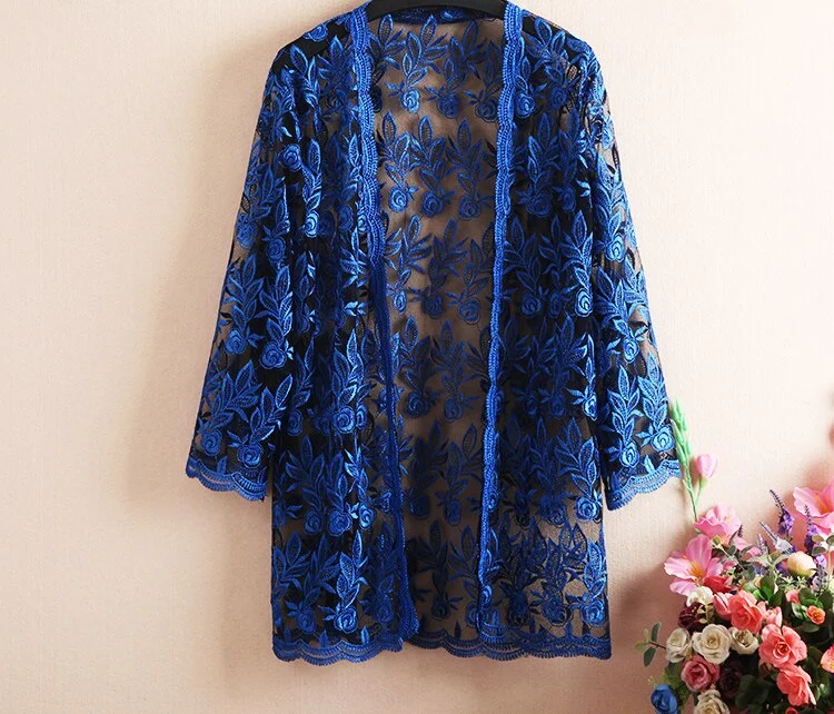 Summer Lace Cardigan Embroidery Women Casual Vintage Jackets Mujer Coat Jaqueta Feminino Casaco De La Big Plus Size 2XL~4XL W184